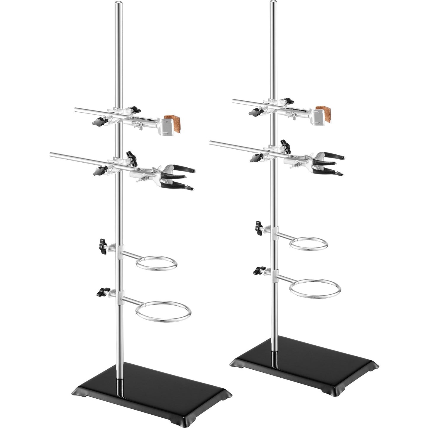 Lab Stand Support, Laboratory Retort Support Stand 2 set, Stål Lab Stand 23,6" stång och 8,3" x 5,3" gjutjärnsbas, inkluderar kolvklämmor, byrettklämmor och korsklämmor