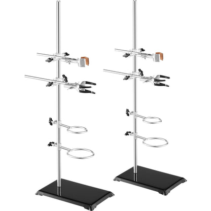Lab Stand Support, Laboratory Retort Support Stand 2 set, Stål Lab Stand 23,6" stång och 8,3" x 5,3" gjutjärnsbas, inkluderar kolvklämmor, byrettklämmor och korsklämmor