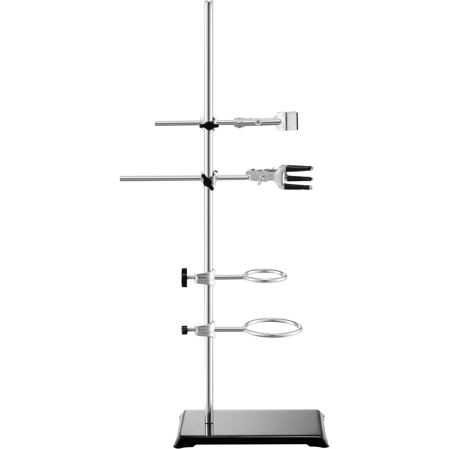 Lab Stand Support, Laboratory Retort Support Stand 2 set, Stål Lab Stand 23,6" stång och 8,3" x 5,3" gjutjärnsbas, inkluderar kolvklämmor, byrettklämmor och korsklämmor