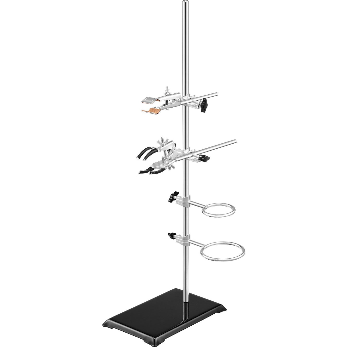 Lab Stand Support, Laboratory Retort Support Stand 2 set, Stål Lab Stand 23,6" stång och 8,3" x 5,3" gjutjärnsbas, inkluderar kolvklämmor, byrettklämmor och korsklämmor