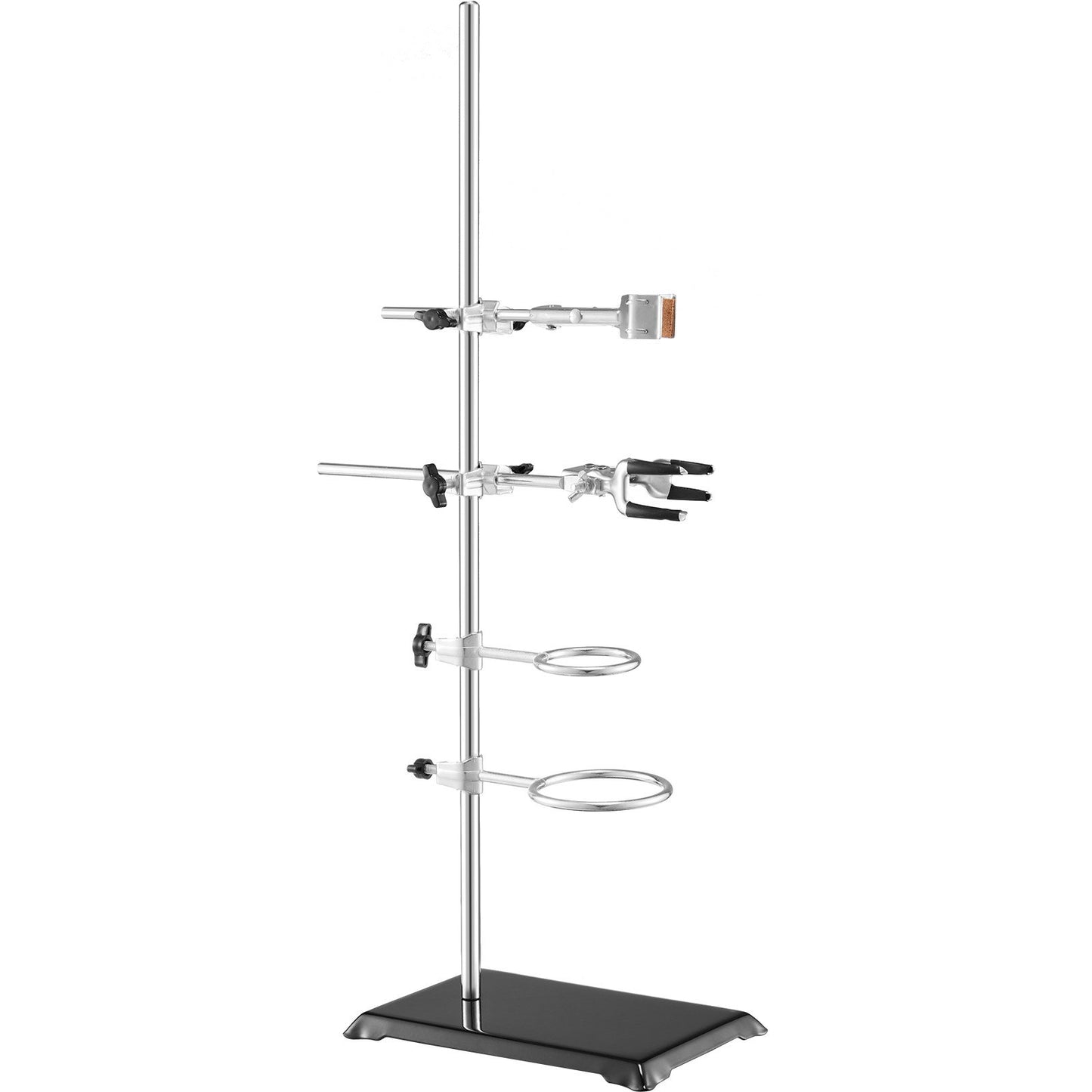 Lab Stand Support, Laboratory Retort Support Stand 2 set, Stål Lab Stand 23,6" stång och 8,3" x 5,3" gjutjärnsbas, inkluderar kolvklämmor, byrettklämmor och korsklämmor