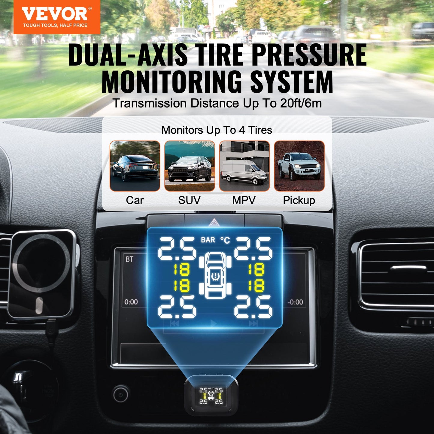 RV Tire Pressure Monitoring System Real-time Trailer TPMS 4 Sensors