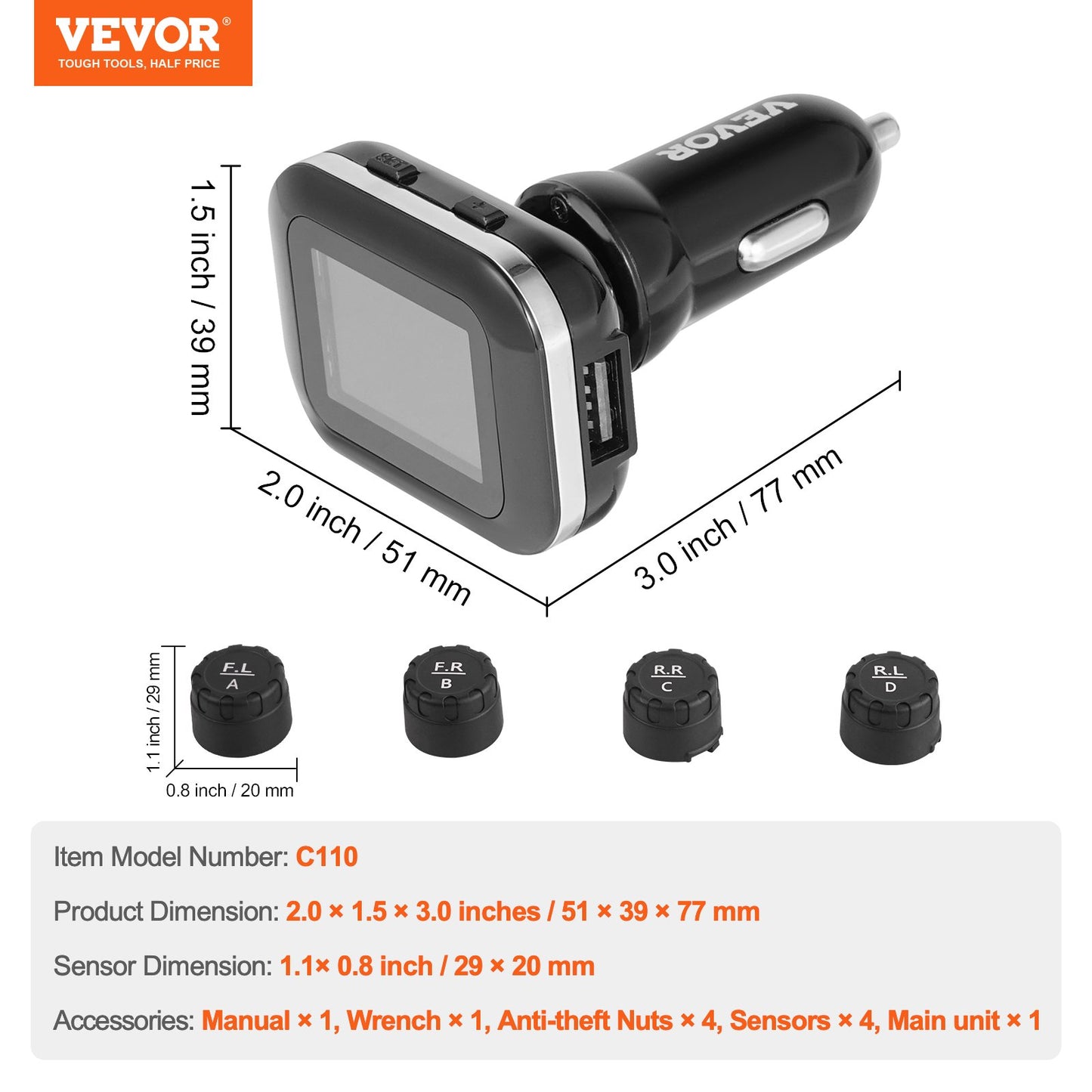 RV Tire Pressure Monitoring System Real-time Trailer TPMS 4 Sensors