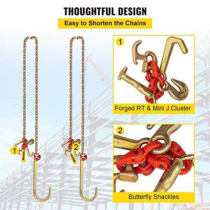 J hook chain, 5/16 inch x 10 ft bridle tow chain, G80 bridle transport chain, alloy steel chain with 2 G70 J hooks, 9260 lb breaking strength tow hooks for trucks, J hooks tow straps 2 pcs.