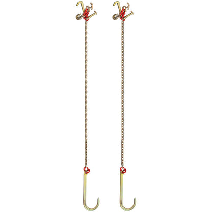 J hook chain, 5/16 inch x 10 ft bridle tow chain, G80 bridle transport chain, alloy steel chain with 2 G70 J hooks, 9260 lb breaking strength tow hooks for trucks, J hooks tow straps 2 pcs.