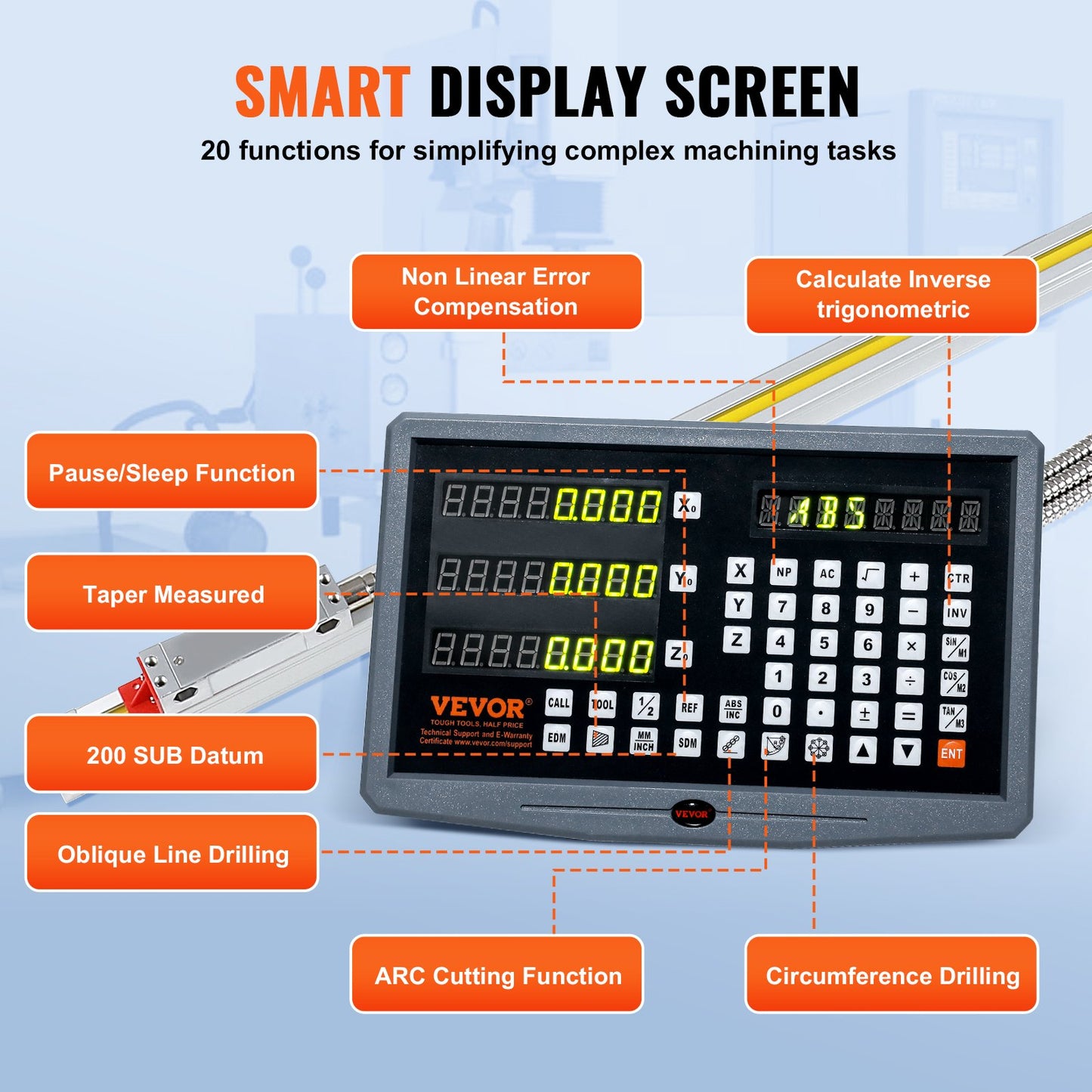 Digital Readout 16'' &amp; 18'' &amp; 38'' Linear Scale 3 Axis DRO Display Kit