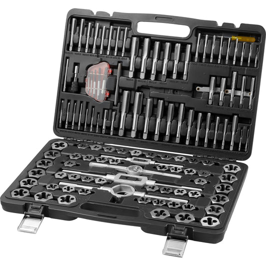 Tap and Die Set, 116 delar inkluderar metrisk och SAE storlek, lagerstål tappar och formar, viktigt gängverktyg för att skära externa invändiga gängor, med kompletta tillbehör och förvaringsväska
