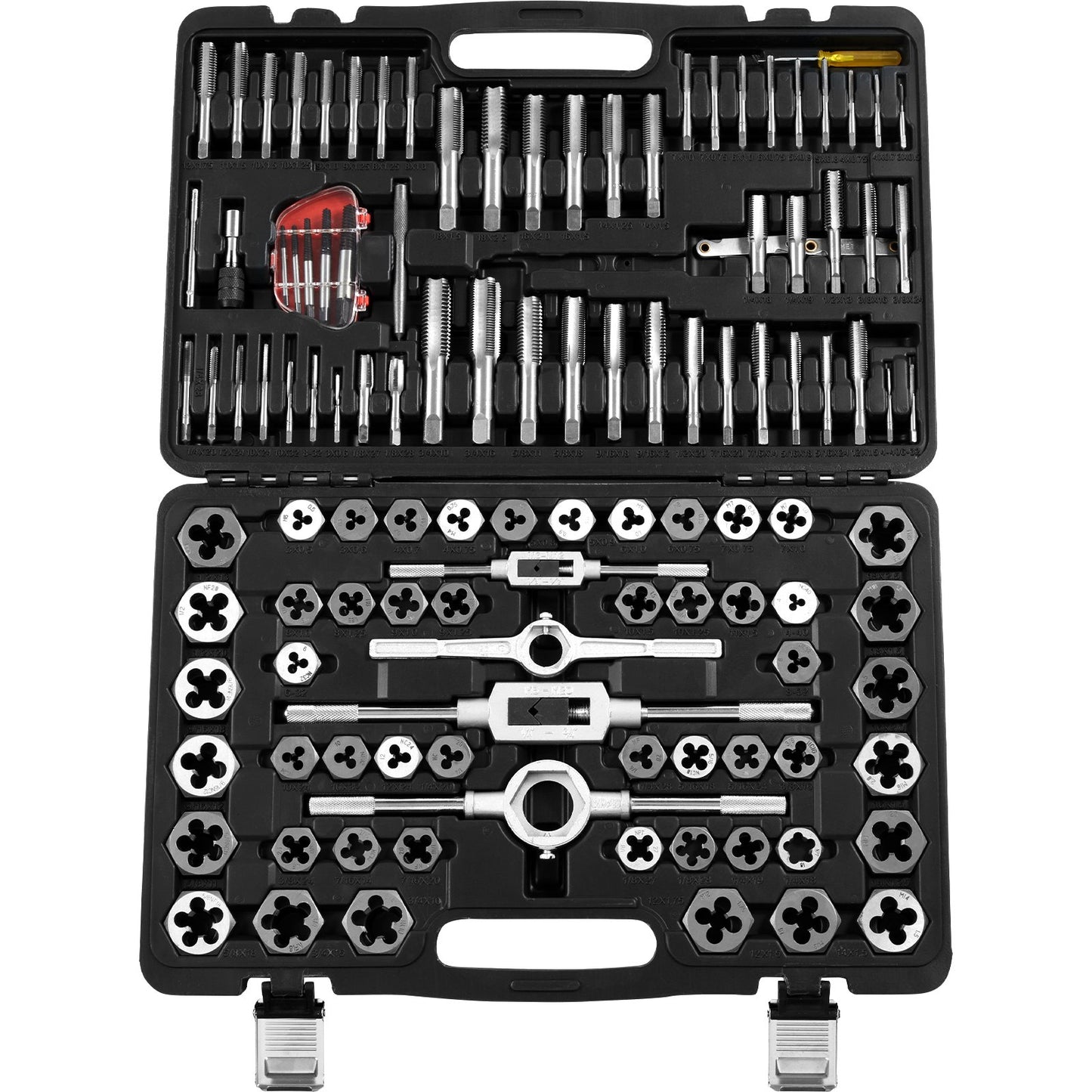 Tap and Die Set, 116 delar inkluderar metrisk och SAE storlek, lagerstål tappar och formar, viktigt gängverktyg för att skära externa invändiga gängor, med kompletta tillbehör och förvaringsväska