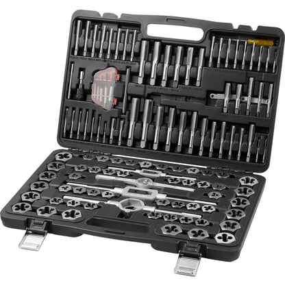 Tap and Die Set, 116 delar inkluderar metrisk och SAE storlek, lagerstål tappar och formar, viktigt gängverktyg för att skära externa invändiga gängor, med kompletta tillbehör och förvaringsväska