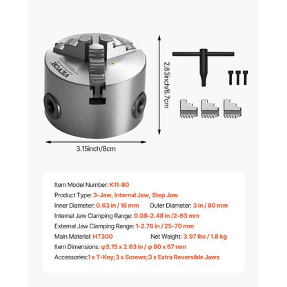 3-inch 3-jaw self-centering lathe chuck for lathe drill milling machine | EU