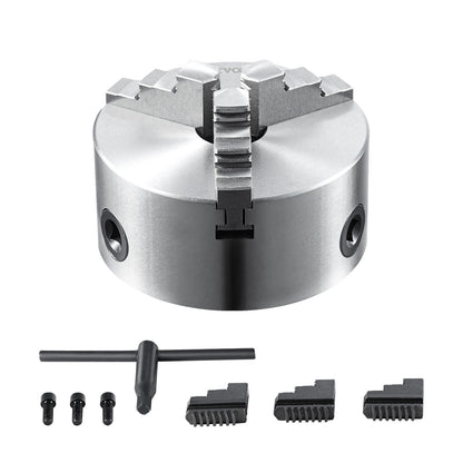 3-jaw lathe chuck, 6'', self-centering lathe chuck, 0.14- 6.3 inch/3.5-160 mm clamping range with T-key fastening screws Reversible jaws, for lathe 3D printer machining Center milling Drilling machine