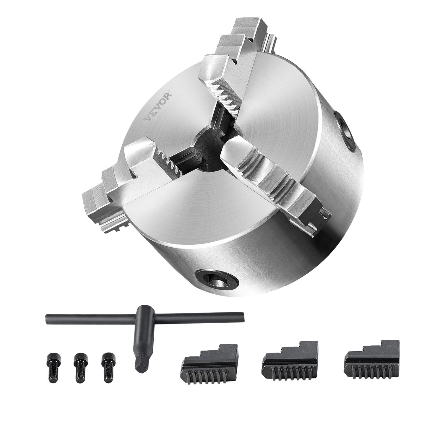 3-jaw lathe chuck, 6'', self-centering lathe chuck, 0.14- 6.3 inch/3.5-160 mm clamping range with T-key fastening screws Reversible jaws, for lathe 3D printer machining Center milling Drilling machine