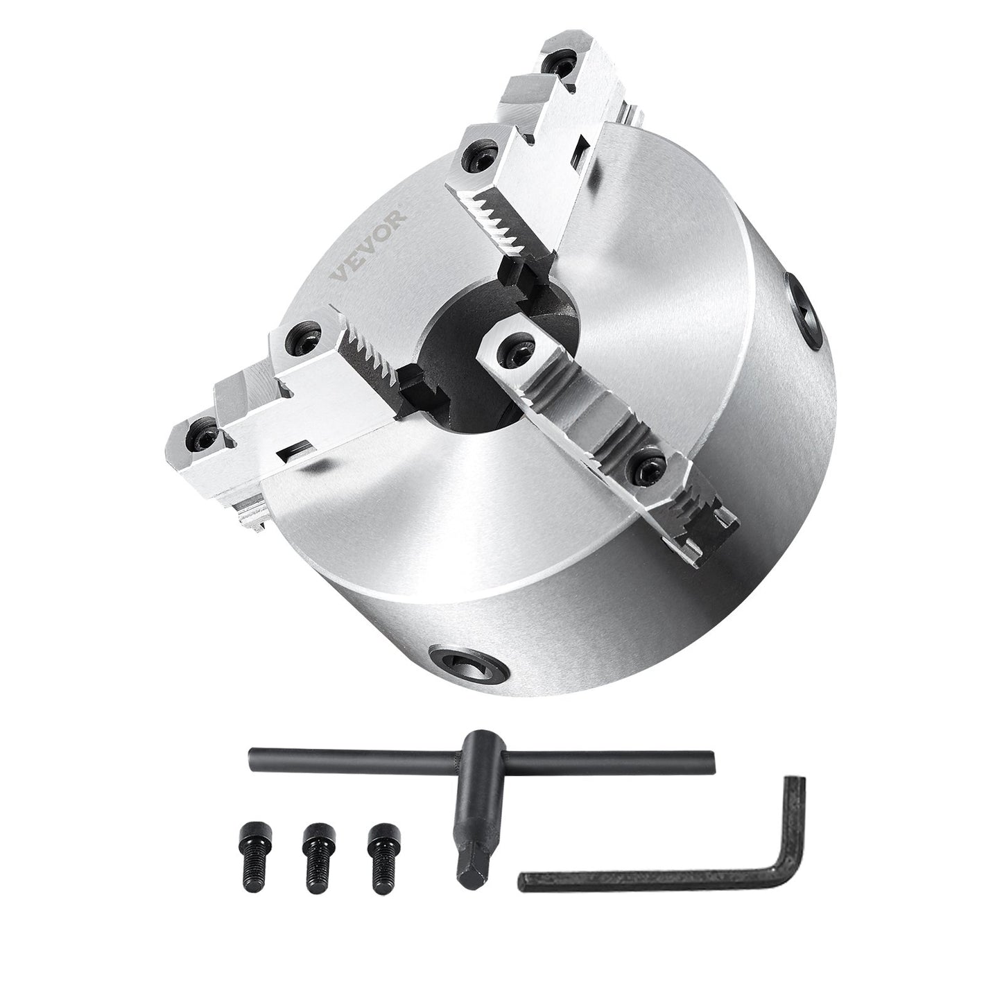 3-jaw lathe chuck, 8'', self-centering lathe chuck, 0.16-8 inch/4-200 mm clamping range with T-key fastening screws hex key, for lathe 3D printer machining Center milling drilling machine