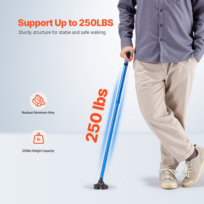 Walking Cane Foldable Walking Stick 8-Level Height 4-Prong Swivel Base