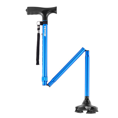 Walking Cane Foldable Walking Stick 8-Level Height 4-Prong Swivel Base