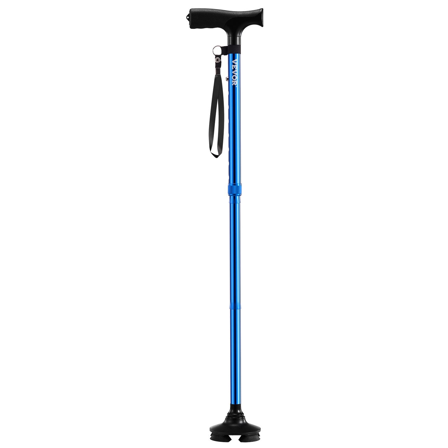 Walking Cane Foldable Walking Stick 8-Level Height 4-Prong Swivel Base
