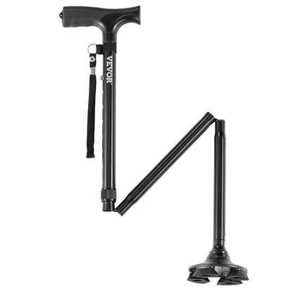 Walking Cane Foldable Walking Stick 8-Level Height 4-Prong Swivel Base