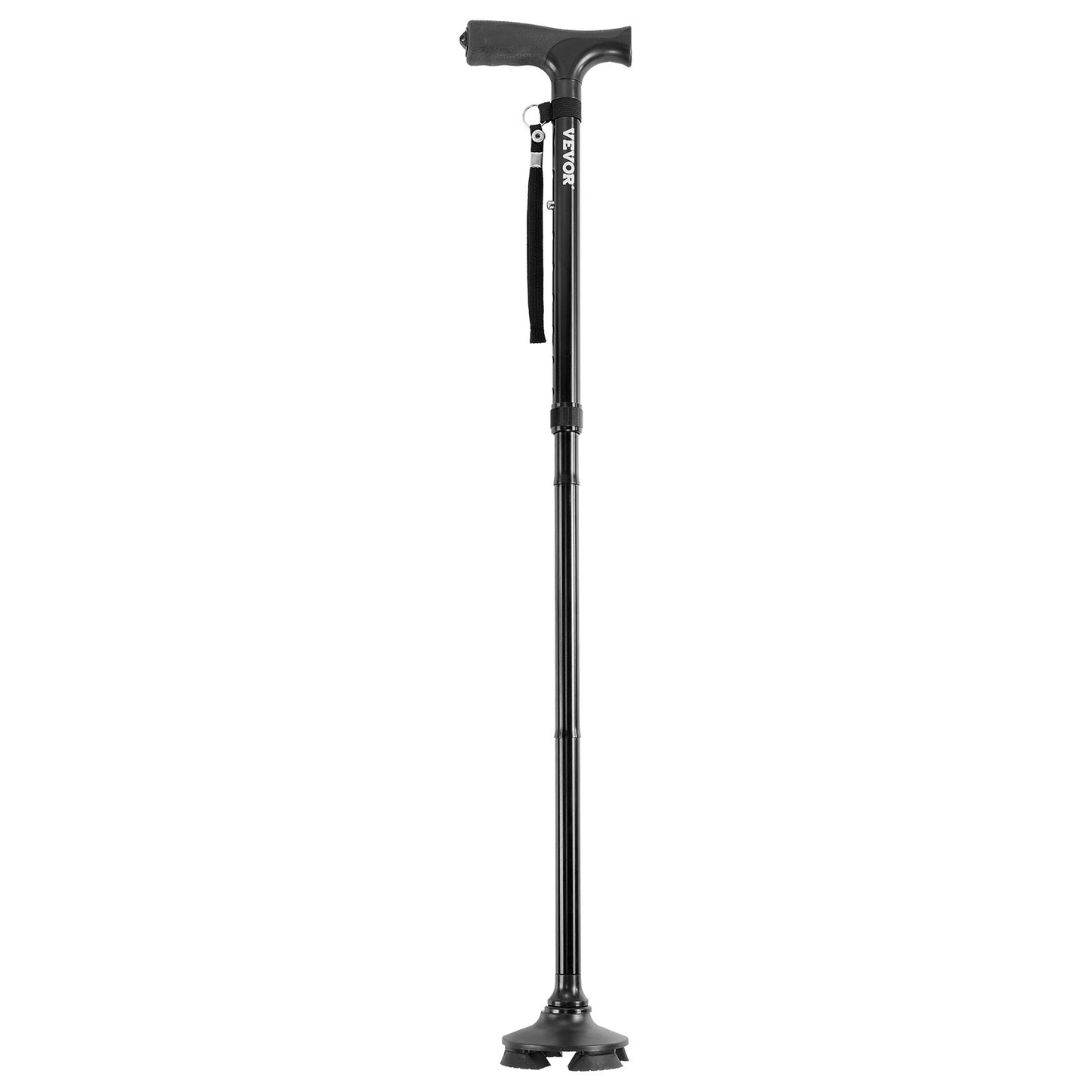 Walking Cane Foldable Walking Stick 8-Level Height 4-Prong Swivel Base