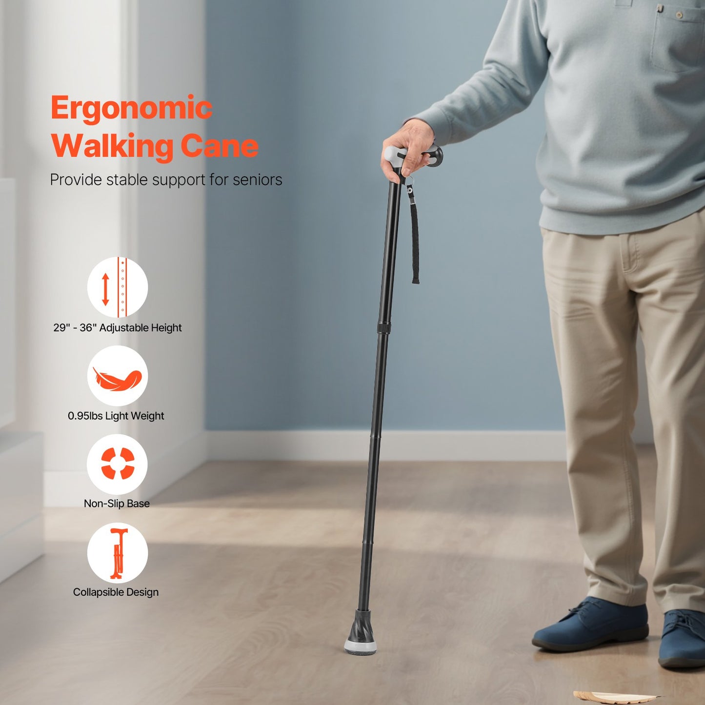 Walking Cane for Man Woman Folding Walking Stick 8-Level Adjustable Height