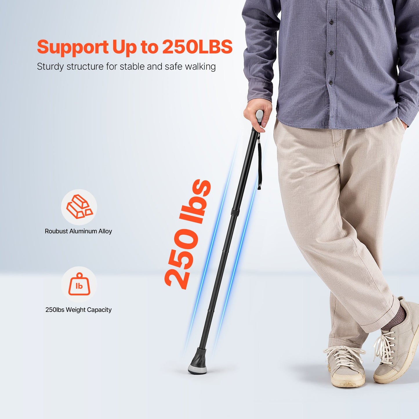 Walking Cane for Man Woman Folding Walking Stick 8-Level Adjustable Height
