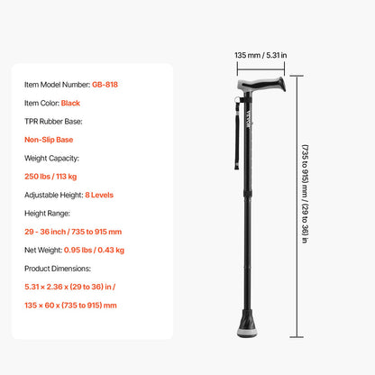 Walking Cane for Man Woman Folding Walking Stick 8-Level Adjustable Height
