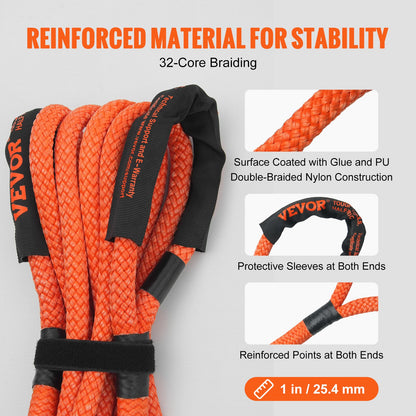 1" x 20" Kinetic Recovery Bogserrep 38 000 lbs, Heavy Duty Off Road Snatch Strap, Extrem Duty 30% Elasticitet Energi Snap Strap för Jeep Car Truck ATV UTV SUV Traktor