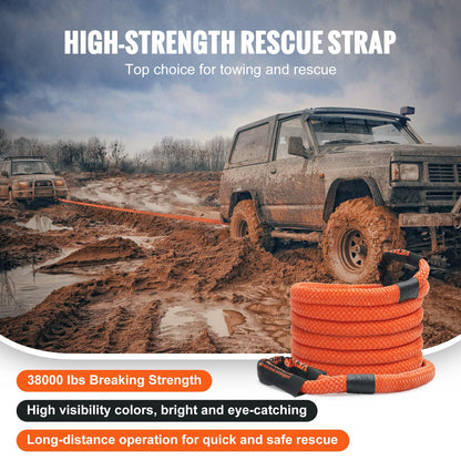 1" x 20" Kinetic Recovery Bogserrep 38 000 lbs, Heavy Duty Off Road Snatch Strap, Extrem Duty 30% Elasticitet Energi Snap Strap för Jeep Car Truck ATV UTV SUV Traktor