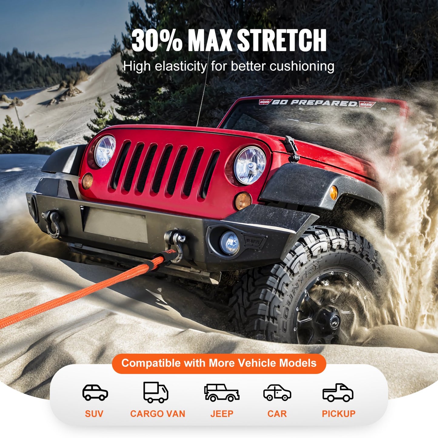 1" x 30" Kinetic Recovery Bogserrep 38 000 lbs, Heavy Duty Off Road Snatch Strap, Extrem Duty 30% Elasticitet Energi Snap Strap för Jeep Car Truck ATV UTV SUV Traktor
