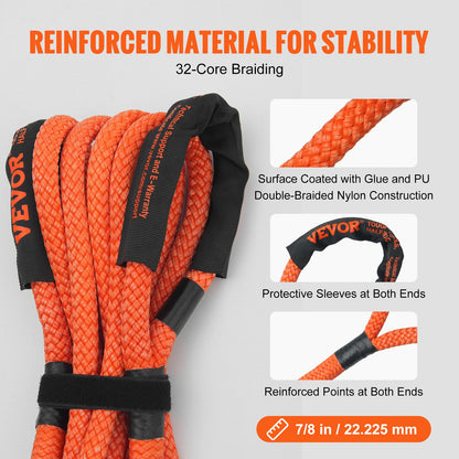7/8" x 20" Kinetic Recovery Bogserrep 30 580 lbs, Heavy Duty Off Road Snatch Strap, Extrem Duty 30% Elasticitet Energi Snap Strap för Jeep Car Truck ATV UTV SUV Traktor