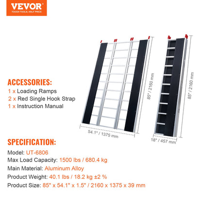 85" x 54" Extra bred aluminium fällbar ramp 1500LBS Kapacitet Lastramp