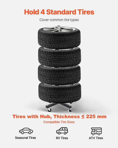 Tire rack for 4 tires with rim Mobile tire rack Fits up to 225 mm wide tires