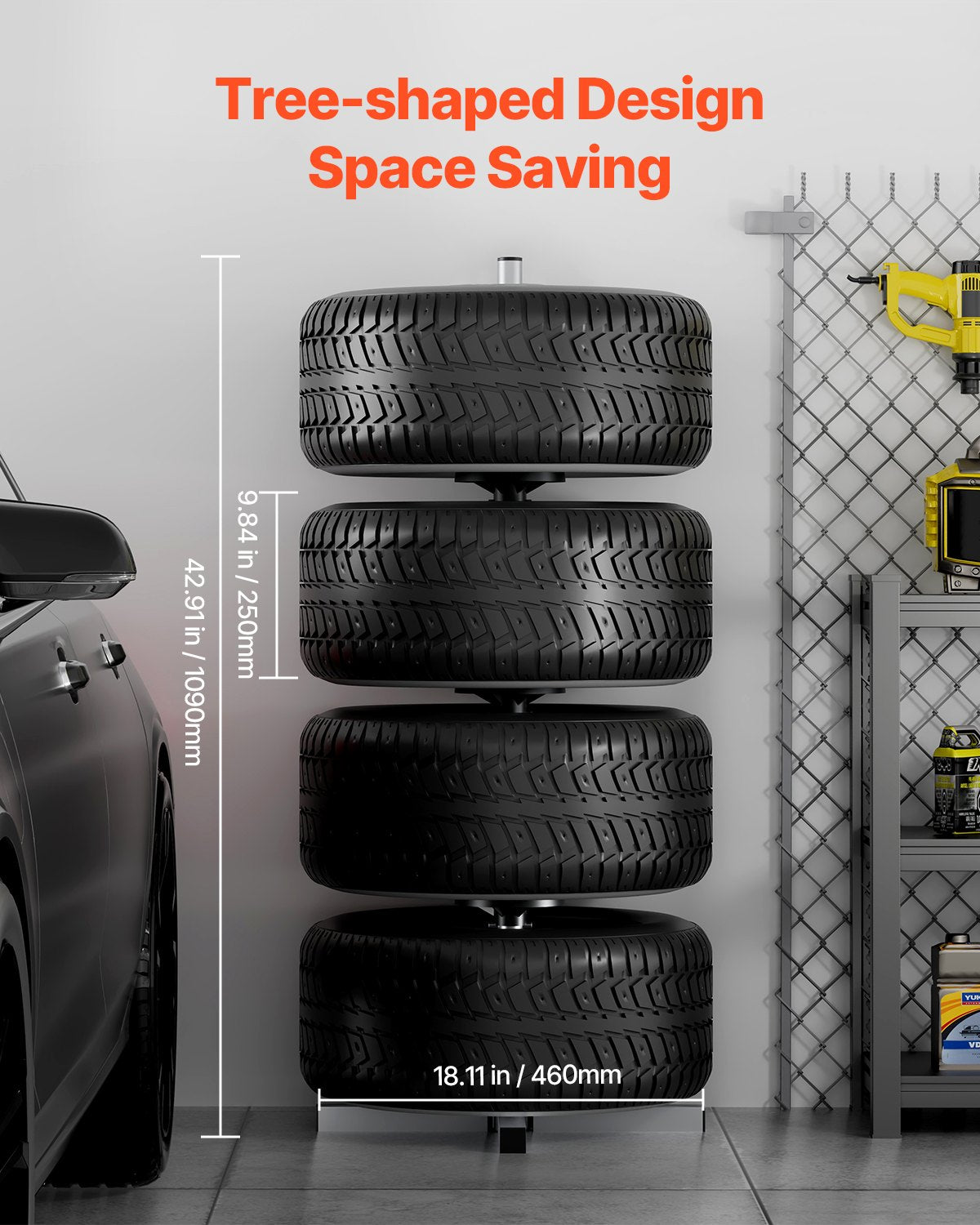 Tire rack for 4 tires with rim Tire holder Fits up to 225 mm wide tires