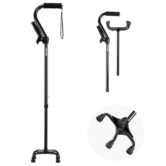 Quad Walking Cane 10-nivås höjdjusterbar käpp 4-stiftsbas