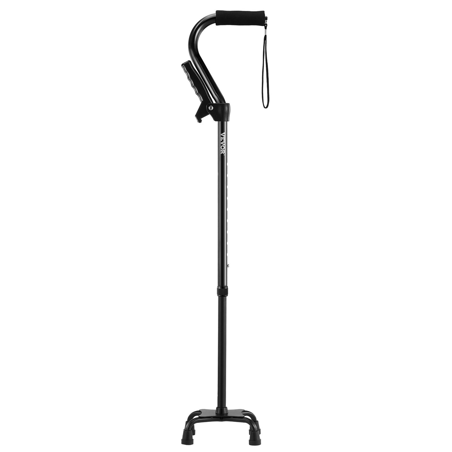 Quad Walking Cane 10-nivås höjdjusterbar käpp 4-stiftsbas