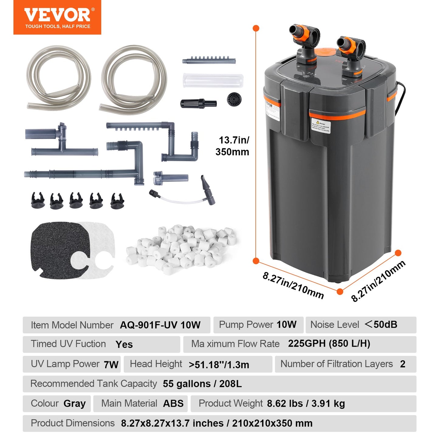 55 Gallon Aquarium Canister Filter 10w UV-lampa Fish Tank Tyst