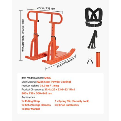 Vikt Power Pull Push Sled Träning Fitness Styrketräning Orange |  EU