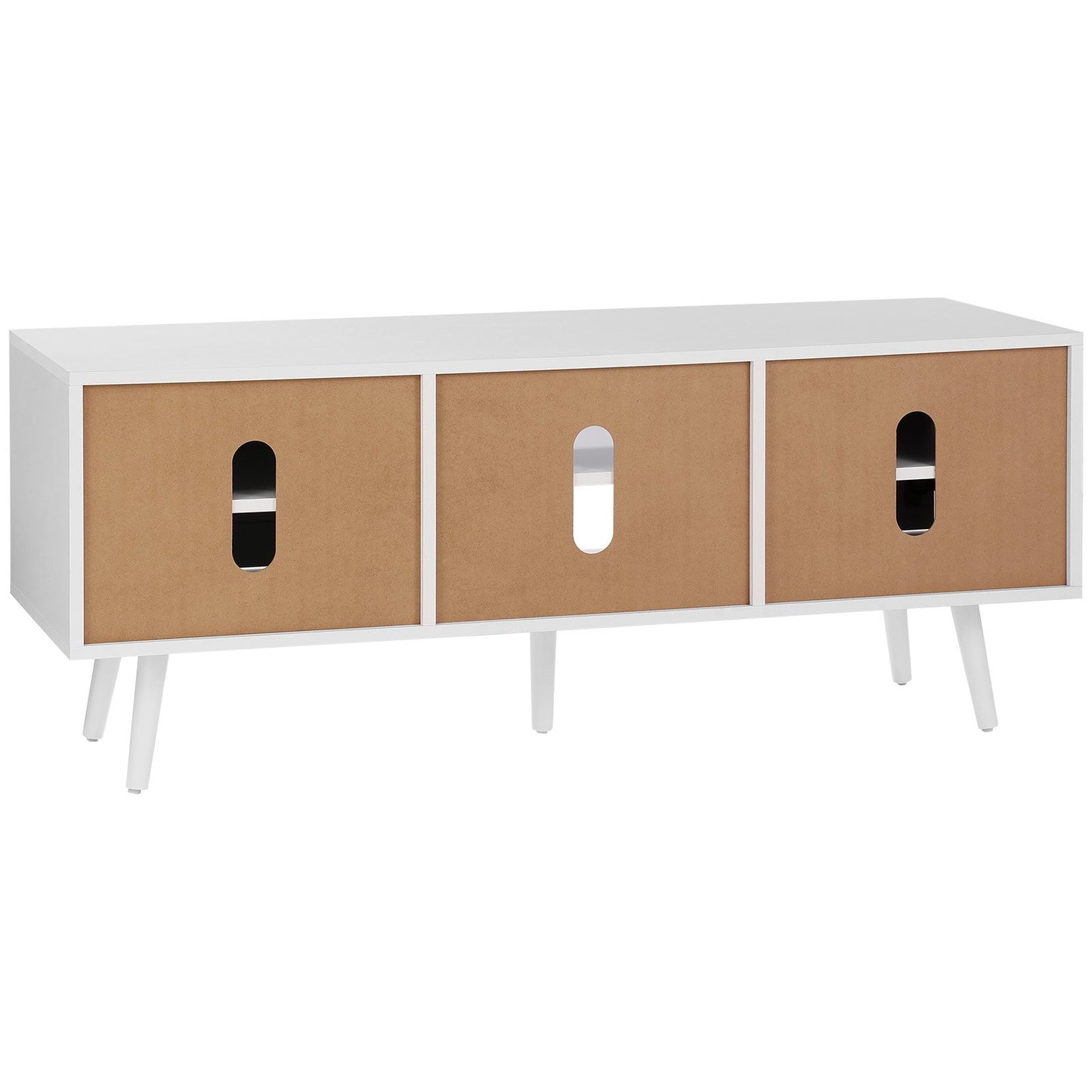 Rattan-TV-Ständer, Boho-TV-Schrank für 55-Zoll-Fernseher, Mid-Century Modern-TV-Ständer, Rattan-TV-Konsole mit verstellbaren Regalen für Wohnzimmer, Medienraum, Weiß