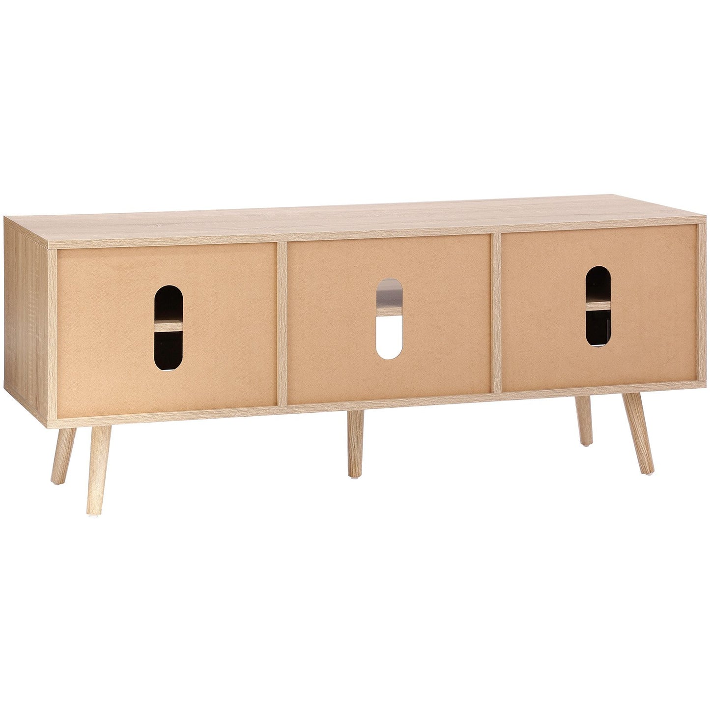 Rattan-TV-Ständer, Boho-TV-Schrank für 55-Zoll-Fernseher, Mid-Century Modern-TV-Ständer, Rattan-TV-Konsole mit verstellbaren Regalen für Wohnzimmer, Medienraum, Eiche