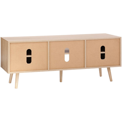 Rattan-TV-Ständer, Boho-TV-Schrank für 55-Zoll-Fernseher, Mid-Century Modern-TV-Ständer, Rattan-TV-Konsole mit verstellbaren Regalen für Wohnzimmer, Medienraum, Eiche