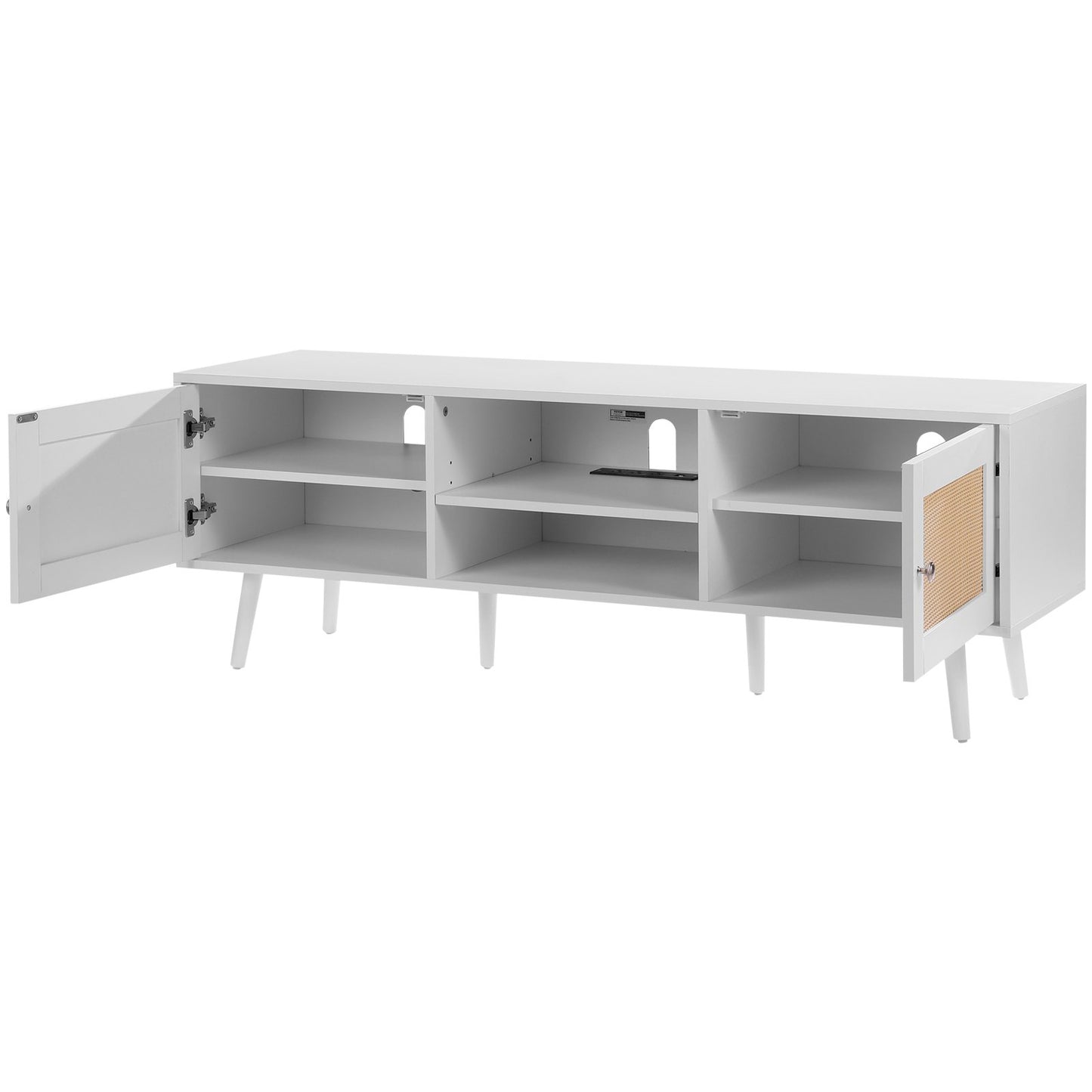 Rattan TV-ställ för 65" TV Boho TV-ställ med inbyggt uttag Vit