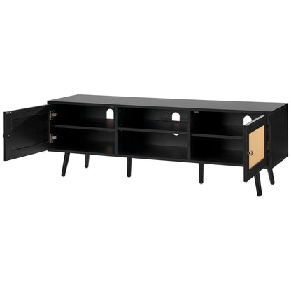 Rattan TV-ställ för 65" TV Boho TV-ställ med inbyggt uttag Svart