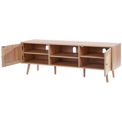 Rattan TV-Ständer für 65" Fernseher Boho TV-Ständer mit eingebauter Steckdose Eiche