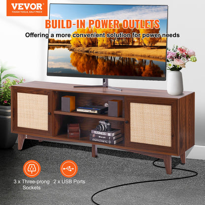 Rattan-TV-Ständer 191cm Fernseher Boho-TV-Schrank Fernsehschrank Walnuss