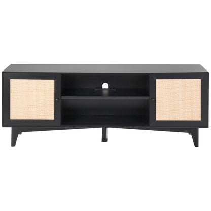 Rattan TV-ställ för 75" TV Boho TV-ställ med inbyggt uttag Svart