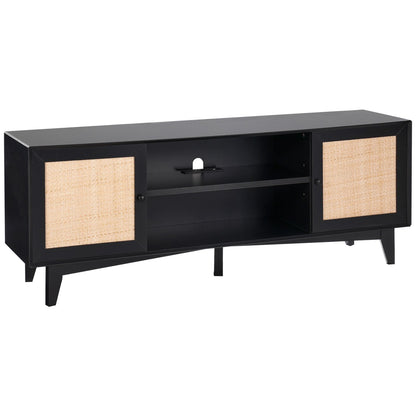 Rattan TV-ställ för 75" TV Boho TV-ställ med inbyggt uttag Svart
