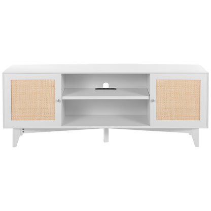 Rattan-TV-Ständer 191cm Fernseher Boho-TV-Schrank Weiß Fernsehschrank