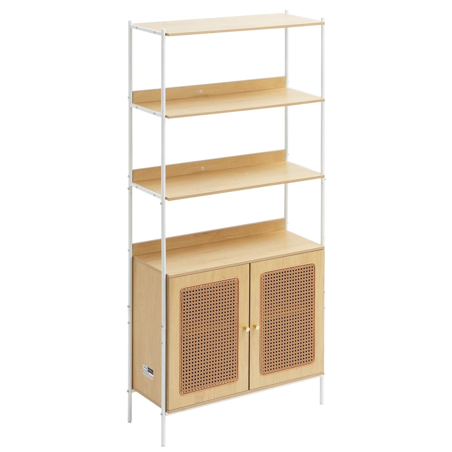Rattan Bookcase Ladder Shelf with 2 Doors Rectangle Storage Rack Natural