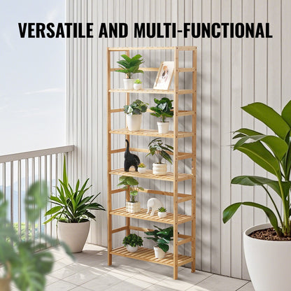 Bamboo bookshelf 6 tiers bamboo ladder bookcase rectangle storage rack