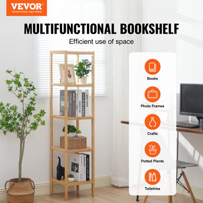 Hörn Stående Bokhylla 5-vånings Bamboo Stege Smal Hylla Plant Stand