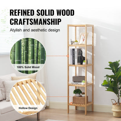 Hörn Stående Bokhylla 5-vånings Bamboo Stege Smal Hylla Plant Stand